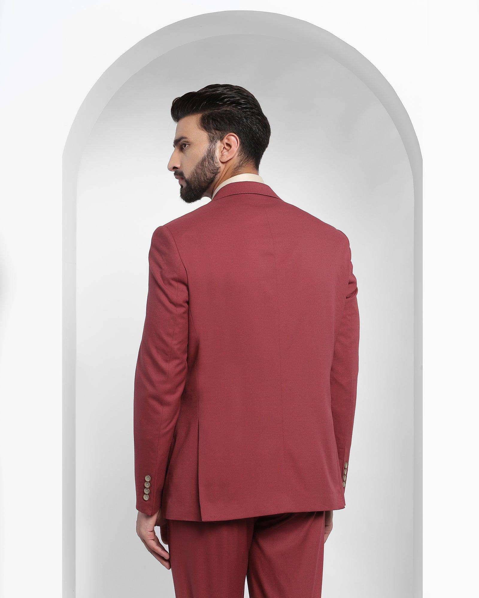 Slub Jacquard Rust Color Wedding Wear Readymade Indo Western Suit For